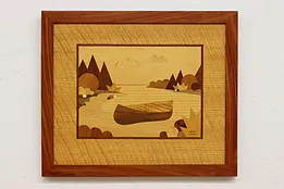 Canoe in Lagoon Original Marquetry Wall Plaque Bodden 23.5" #45953