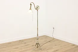 Victorian Antique Brass Chairside Bridge Floor Reading Lamp #52730