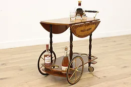 Italian Marquetry Vintage Rolling Tea, Bar or Dessert Cart #52377