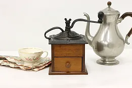 Farmhouse Antique Mahogany & Iron Coffee Mill or Grinder #51041