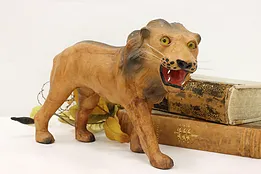 Roaring Lion Vintage Painted Leather Sculpture #53374