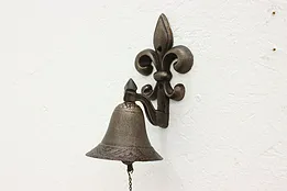 French Fleur de Lis Antique Patinated Iron Wall Door Bell #53669