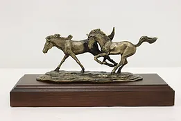 Wild Mustang Horses Bronze Sculpture on Walnut Base Shoop #53199