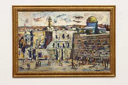 Jerusalem Western Wailing Wall Vintage Original Painting 40" #53651