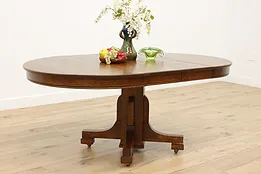 Craftsman Antique 45" Round Oak Dining Table Extends 71" #51589