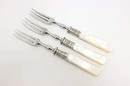 Set of 3 Victorian Antique Sterling & Pearl Appetizer Forks #52535