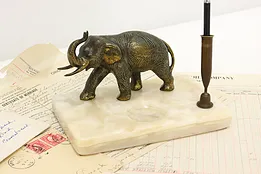 Elephant Sculpture Vintage Desktop Pen Holder, Onyx Base #53640