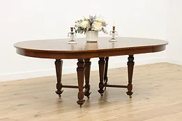 English Tudor Antique 54" Round Oak Dining Table, 2 Leaves #51095