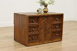 Asian Vintage Carved Pine Jewelry or Collector Cabinet #52038