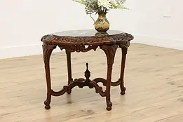 French Design Vintage Walnut & Marble Top Coffee End Table #53636