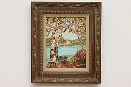 Forest Village & Lake Vintage Original Acrylic Painting 22" #53708