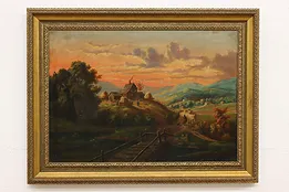 Country Sunrise Victorian Antique Original Oil Painting 42