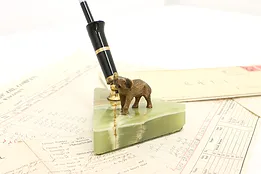 Bronze Elephant & Onyx Antique Desktop Pen Holder #53639