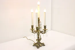 Italian Antique Brass & Crystal Candelabra, Flame Bulbs #51656