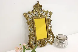 Victorian Antique Brass Ornate Wall Mirror, Yellow Glass #53548