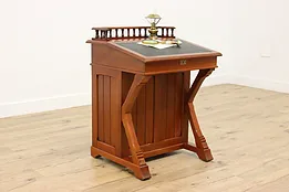 Victorian Antique Cherry Davenport Captain Desk, Leather Top #53601