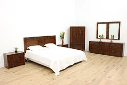 Lane Midcentury Modern Brutalist 6 Pc Oak King Bedroom Set #53675