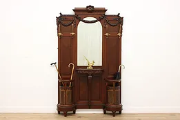 French Antique Mahogany Coat Umbrella Hall Stand & Mirror #53170