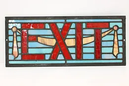 Art Deco Antique Arch Salvage Stained Leaded Glass Exit Sign #52220