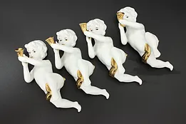 Set of 4 Vintage Gilt Porcelain Angels or Cherubs, Trumpets #48966