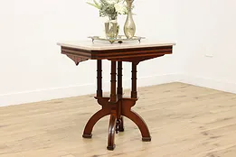 Victorian Eastlake Antique Cherry Lamp or Hall Table Marble  #53647