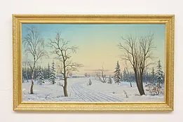 Winter Village Road Vintage Original Oil Painting Swider 52" #53738