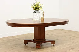 Arts & Crafts Mission Oak Antique 54" Dining Table, 2 Leaves #52479