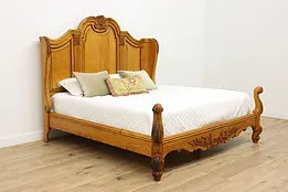 Country French Vintage Carved Pine King Size Bed, Ferguson #53746