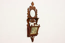 Victorian Antique Walnut Music & Magazine Wall Rack Mirror #53634