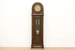 German Art Deco Antique Oak Grandfather Tall Case Clock, FMS #49902