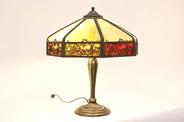 Art Nouveau Antique Stained Glass Shade Desk Lamp, Grapes #53617