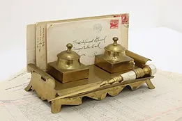 Brass Vintage Desktop Double Inkwell, India #47667