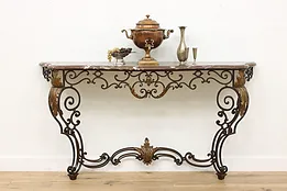 French Design Vintage Marble & Wrought Iron Entry Console #53748