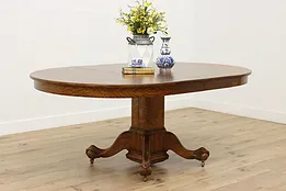 Victorian Antique Round 48" Oak Dining Table Opens 73" #53733