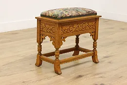 Victorian Antique Carved Oak Footstool or Slipper Bench #53701