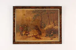 German Bear Hunt Antique Print Signed 24.5" #53693