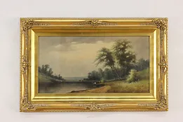 Countryside & Cows Antique Original Watercolor, Aarons 31.5" #53589