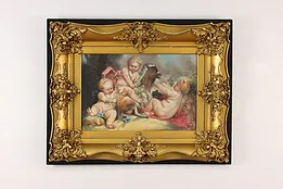 Cherubs & Goat Vintage Original Pastel Painting, Wood 28" #53793