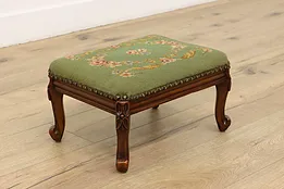 Country French Antique Needlepoint Birch Footstool Colonial #53799