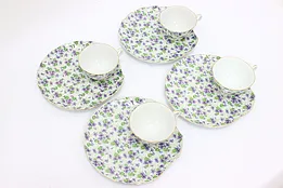 Lefton Violet Chintz Set of 4 Vintage China Plates & Cups #53758