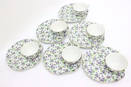 Violet Chintz Lefton Set of 6 Vintage China Plates & Cups #53759