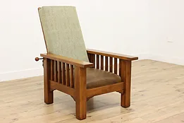 Craftsman Antique Oak Morris Reclining Chair Leather Seat #53697