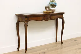 Country French Walnut Hall Console Sofa Table Thomasville #53794