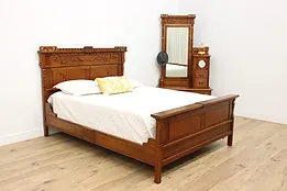 Victorian Eastlake Antique Oak Bedroom Set Queen Size Bed #53711