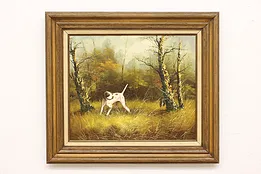 Dog Hunting Bird Vintage Original Oil Painting Kingman 32.5" #53789