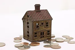 Victorian Antique Painted Cast Iron House Coin Bank #50539