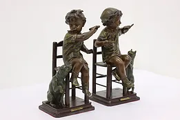 Pair of French Antique Children & Pet Sculptures, Pillet #53841