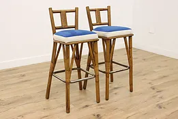 Pair of Wicker Vintage Counter Bar Stools, Ficks Reed #53885