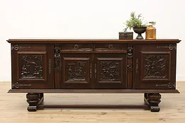 Renaissance Carved Oak Sideboard, Bar Buffet, TV Console #53146