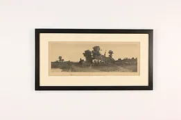 Country Farm Antique Original 1893 Etching, Rost 28.5" #39840